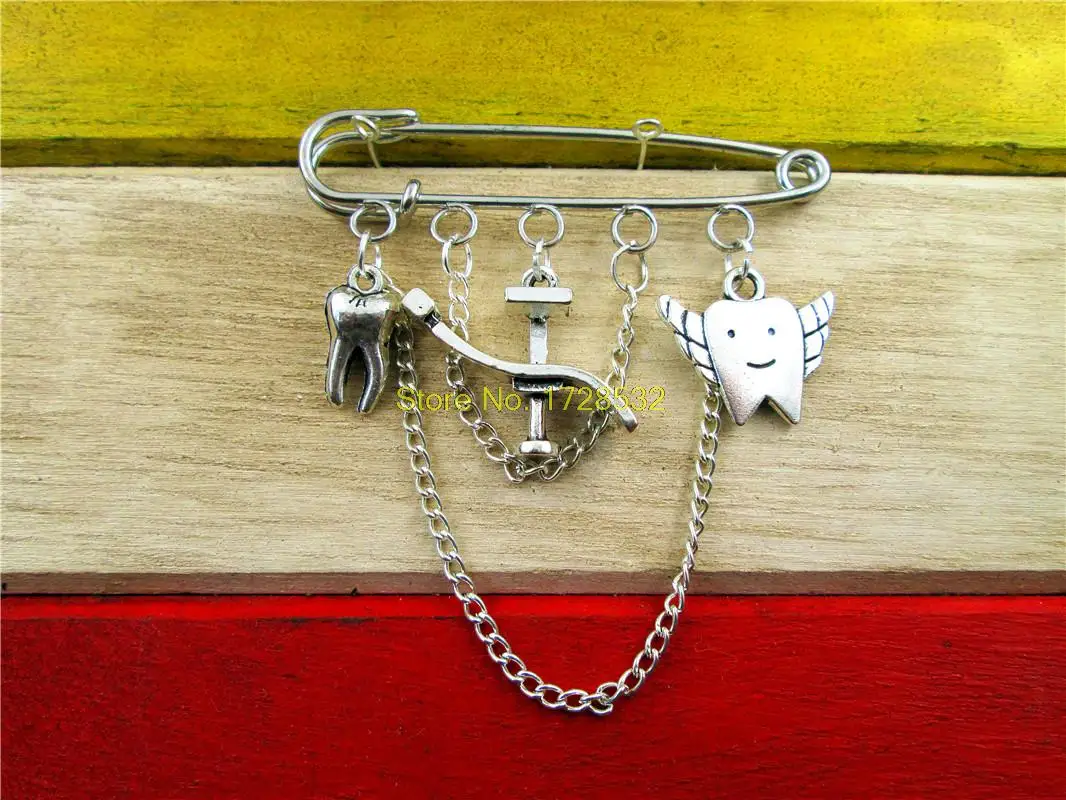 Hot sale Dental Hygienist brooch Antique silver Tooth fairy/Dentist