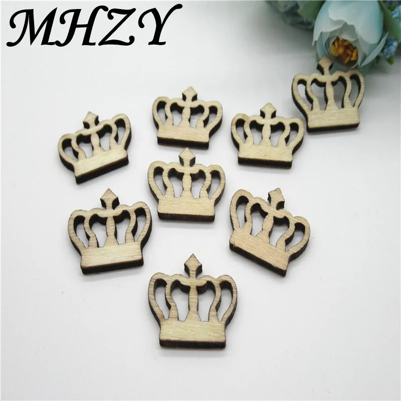 

50/100pcs 25~30mm Natural Wooden carved crown pattern Scrapbook decoration Handmade Carft for Home decoration diy Q64