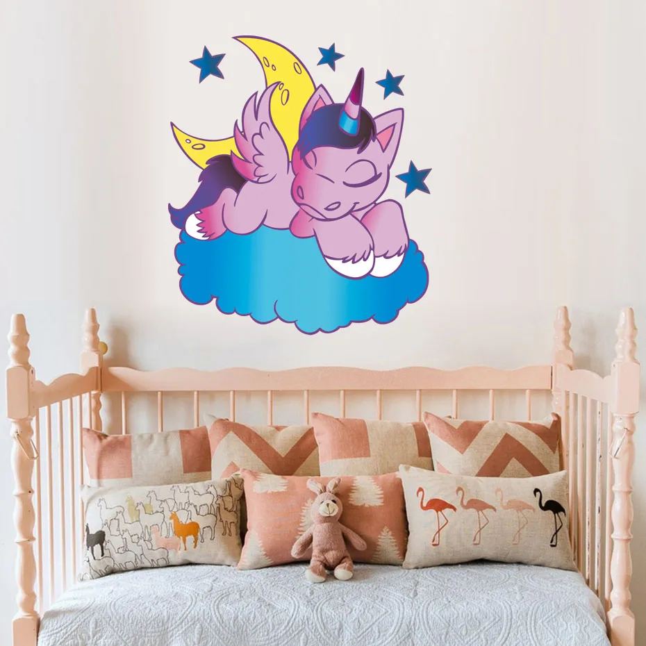 

Cartoon Unicorn New Full Color Wall Sticker For Kids Rooms Nursery Vinyl Removable Wallpaper Horse Wall Art Decals Home Decor