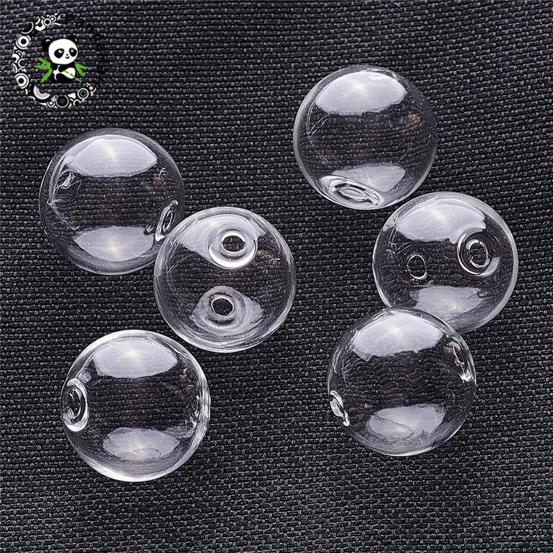 5pcs 13mm 16mm 20mm 28mm Clear Round Hollow Glass Ball with Double Hole