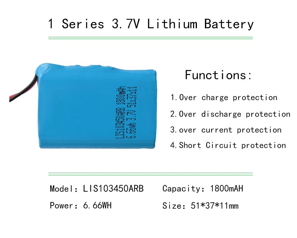 

1 Series 3.7V 1800mAH Lithium Battery LIS103450ARB