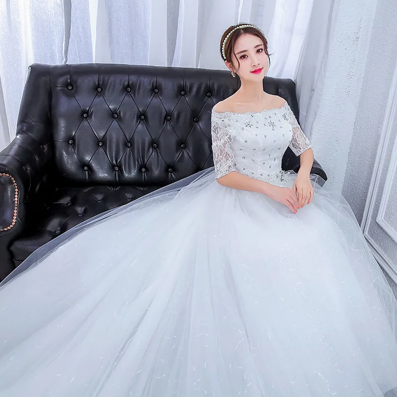 US $66.24 Plus Size Gorgeous Long Train Wedding Dresses Lace Beaded Ball Gown Of The Shoulder Elegant Bride Dresses Luxury Wedding Gowns