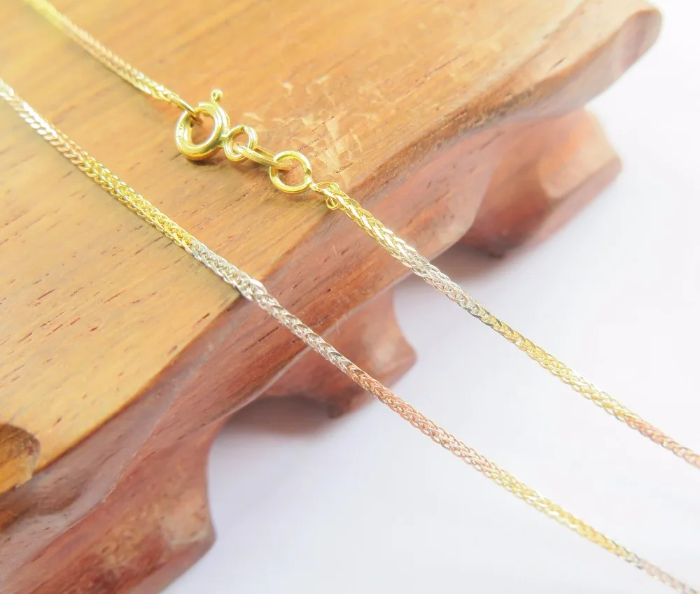 

17"L Pure 18k Multi-Tone Gold Women Luck 1.2mmW Wheat Link Chain Necklace