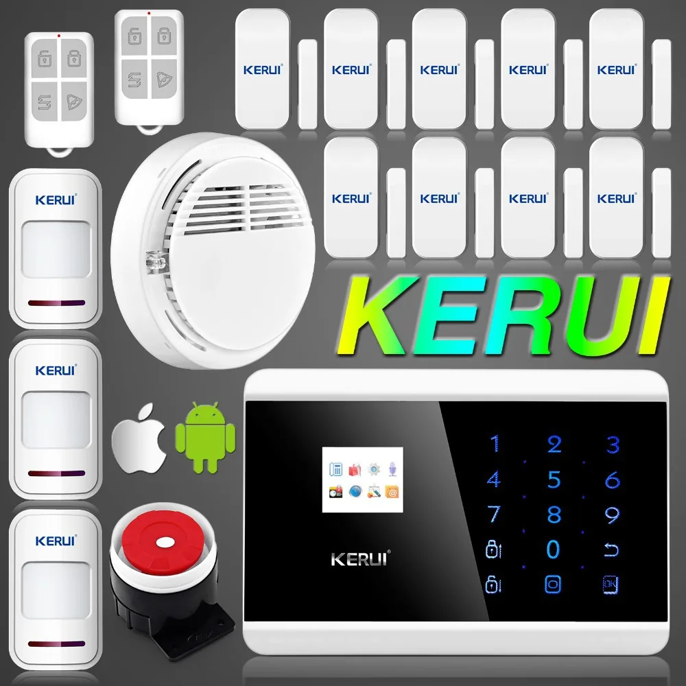

KERUI Touch keypad  ANDROID IOS APP Wireless Wired GSM Alarm System Telephone Security System Smoke Detector