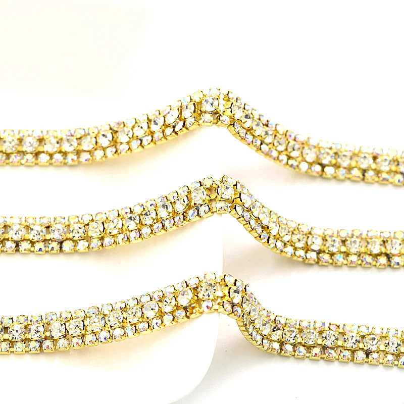 

All Sizes Crystal Close Rhinestone Cup Chain With Matel Base Sew On Rhinestones Trimming For Garments Y2269