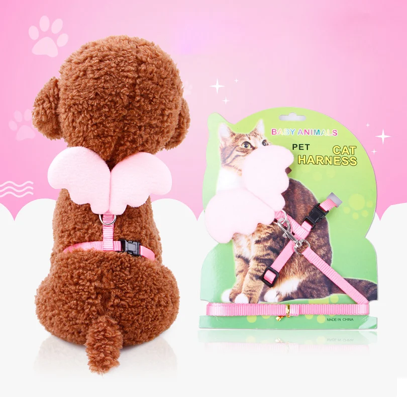 

Adorable Comfort Cat & Dog Pet Safety Walking Vest Harness + Matching Lead Leash Angel Wings Costume Original Design