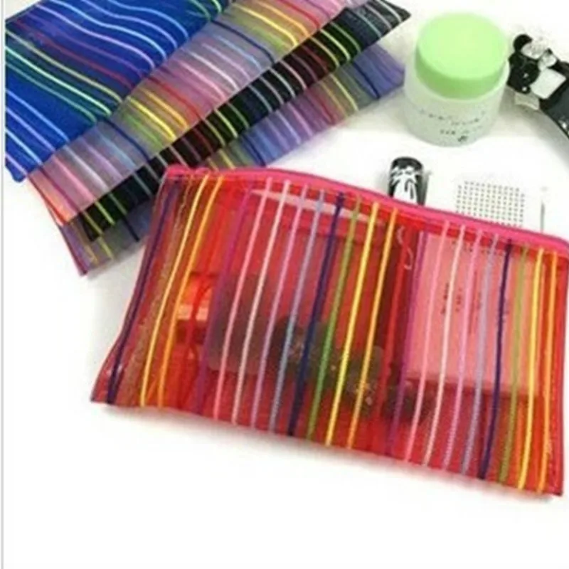 

Cosmetic bag storage simple colorful Striped transparent make up bags clutch zipper wash bag M0027