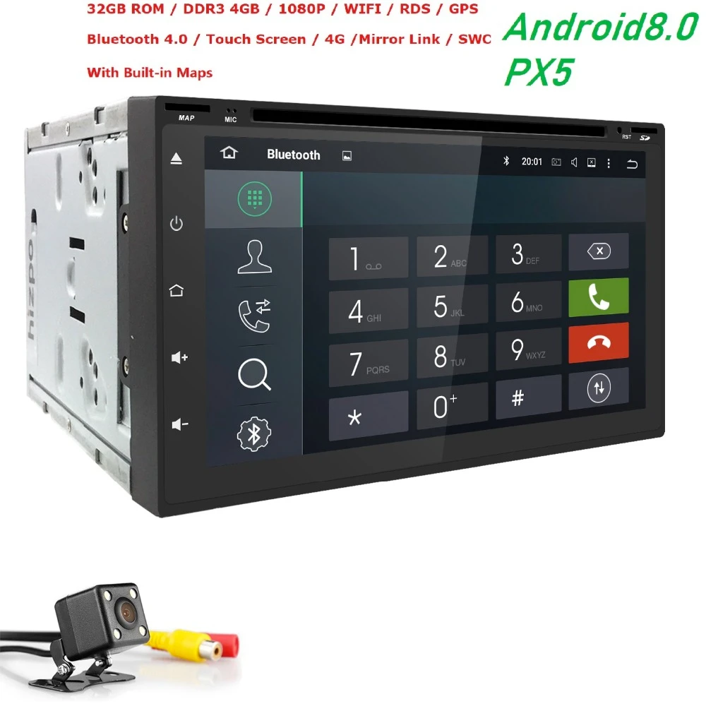 Top HIZPO 2DIN Android8.0 HD 800*480 screen Octa Core 4G RAM+32G ROM universal car radio gps  with wifi car stereo audio DVD PLAYER 1
