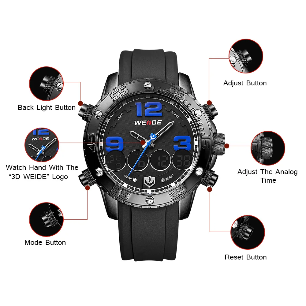 WEIDE analog Men's watches the best luxury brand waterproof watch Silicone Sport watches men electronic watches automatic clock