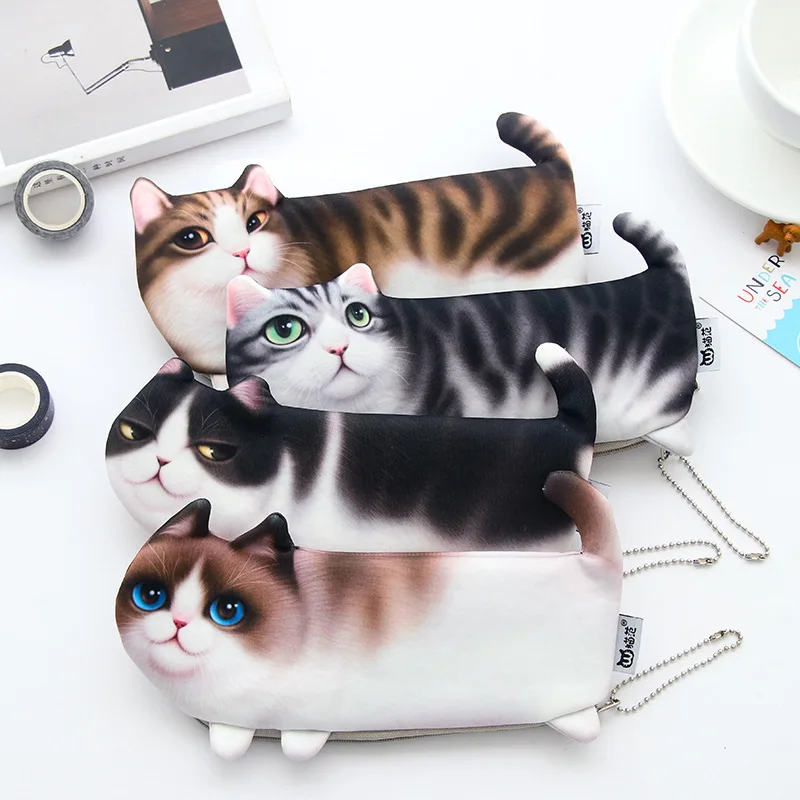 buy Creative Kawaii Novelty Simulation Cartoon Cat Pencil Case Soft Cloth School Stationery Pen Bag Gift for Girl Boy Student