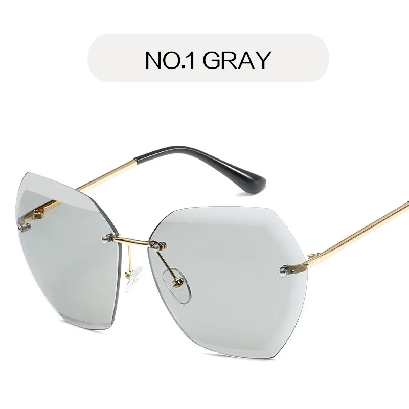 Калейдоскоп Очки женские безрамные солнцезащитные очки Негабаритные очки для женщин Дизайнерские оттенки Солнцезащитные очки - Цвет линз: Gray