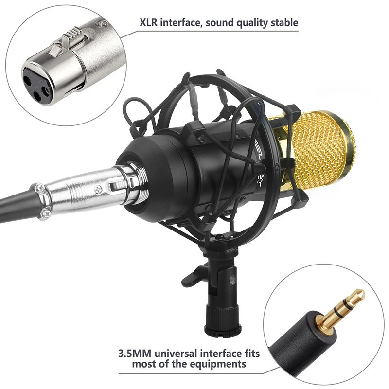 FELYBY Профессиональный bm 800 конденсаторный микрофон для компьютера аудио студия вокальный Запись микрофон KTV Караоке+ микрофонная стойка