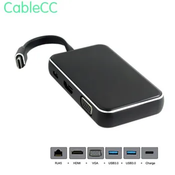 

USB-C USB 3.1 Type C to HDMI & VGA & USB HUB OTG & Ethnernet & Charge Dock Adapter for Laptopv