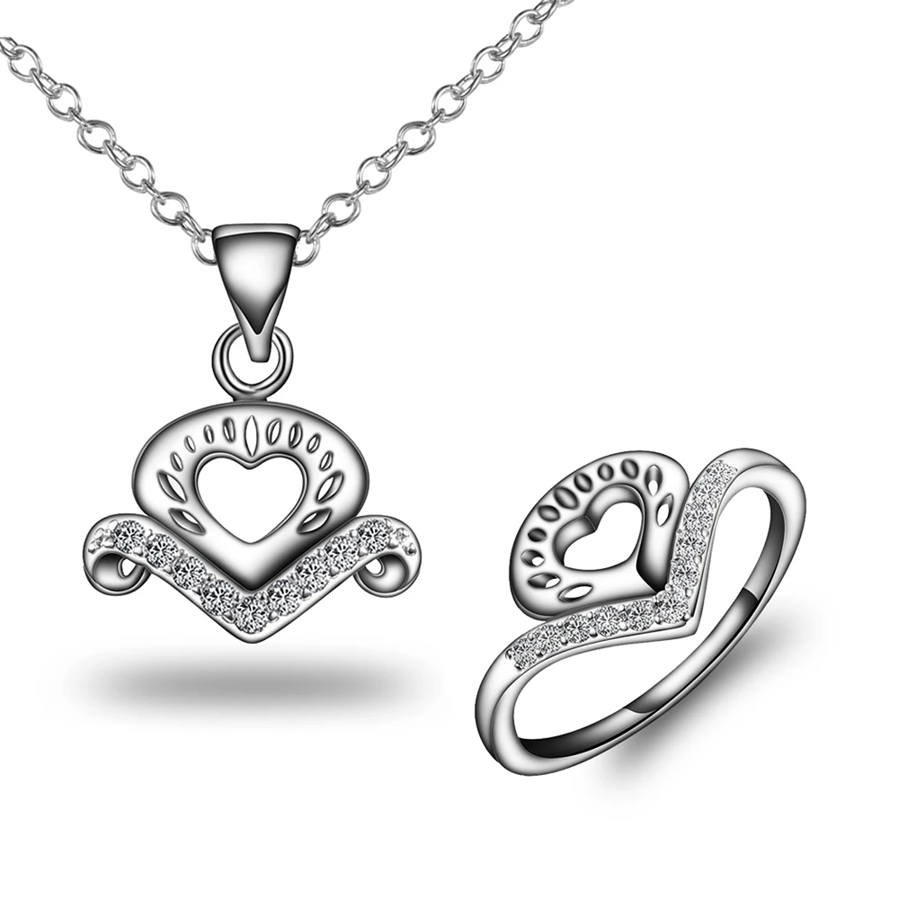Womens Silver Plated Crystal Wedding Bridal Jewelry Set Pendant