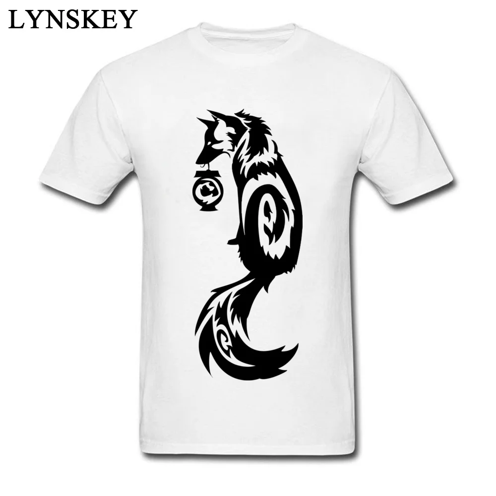 T-shirts Funny Short Sleeve New Arrival Round Neck 100% Cotton Fabric Tops T Shirt Casual Summer Autumn Printing Tee-Shirts for Adult Fox Kitsune Tribal with Spirit Lantern white