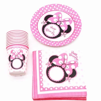 

Minnie Theme Birthday Party Decoration Disposable tableware Cups Plates napkins For Chlidren Party Supplies