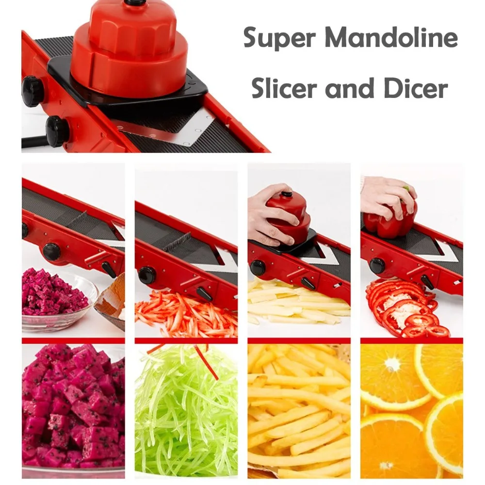 Adjustable V Blade Mandoline Vegetable Slicer and Dicer Red