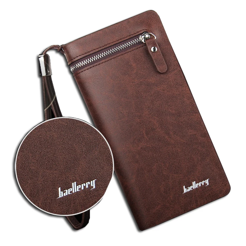  Baellerry brand wallet men long man wallets leather male clutch Top Quality big purse money bag strap vintage cellphone bag 