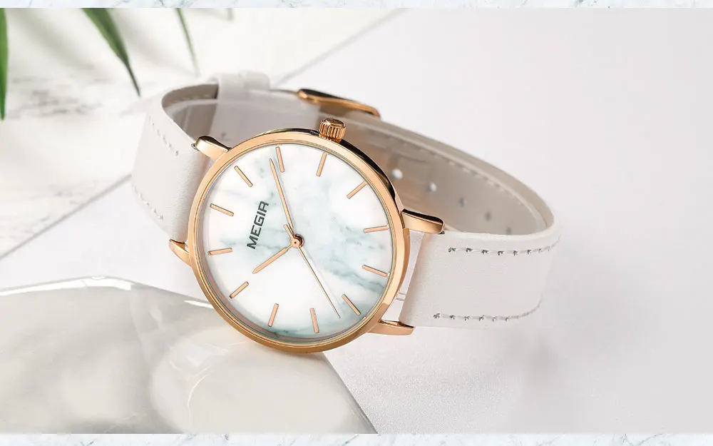 Megir новые женские повседневные часы модные кожаный ремешок простой Аналоговый наручные часы для леди Relogios женщина 4204 белый