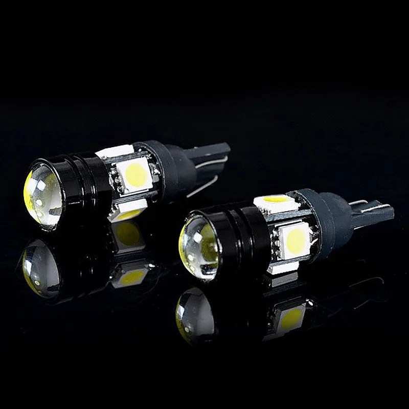 

2Pcs/PackT10 Car LED Auto Lamp 5W-12V Light Bulbs With Bifocal Lens White Light