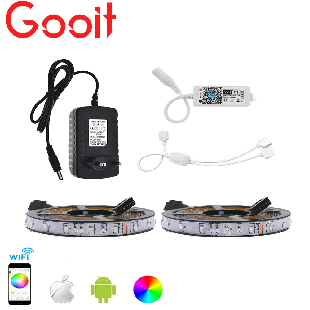 

3528 set LED Strips RGB Strip Light Phone App Control MIni Wifi RGB Controller with 12V 3A Power Adapter