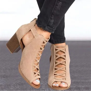 

2019 Fashion Women Sandals Summer New Hot Female Fish Mouth Exposed Toe High-Heeled Sandals Romanesque Ladies Suede Shoes
