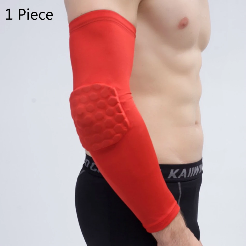 REXCHI 1 PC Honeycomb Sports Elbow Support Training Brace Protective Gear Elastic Arm Sleeve Bandage Pads Basketball Volleyball - Цвет: Red