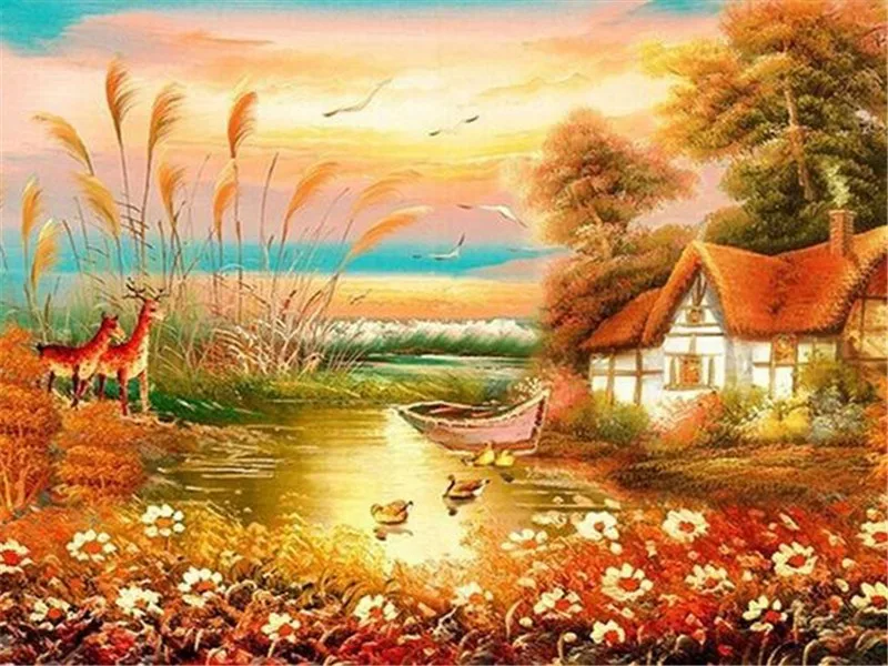 AZQSD Diamond Mosaic Spring Scenery Diamond Painting DIY Full Square Round Diamond Embroidery Rhinestone Home Decoration - Цвет: 2552Z