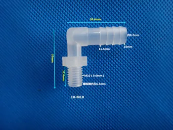 

M10 thread to 10mm barb fitting 10-M10 right angled water nozzle Plastic elbow joint 90 screwed nipple