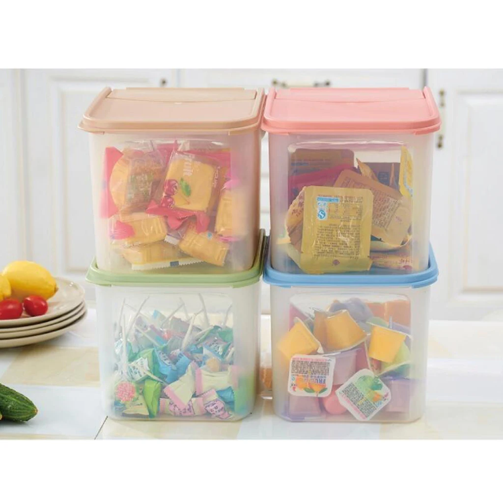 Stackable Plastic Cereal Container with Lid - BPA Free - Dry Food Storage Box with Measuring Cup - for Snack Pasta or Pet-Food