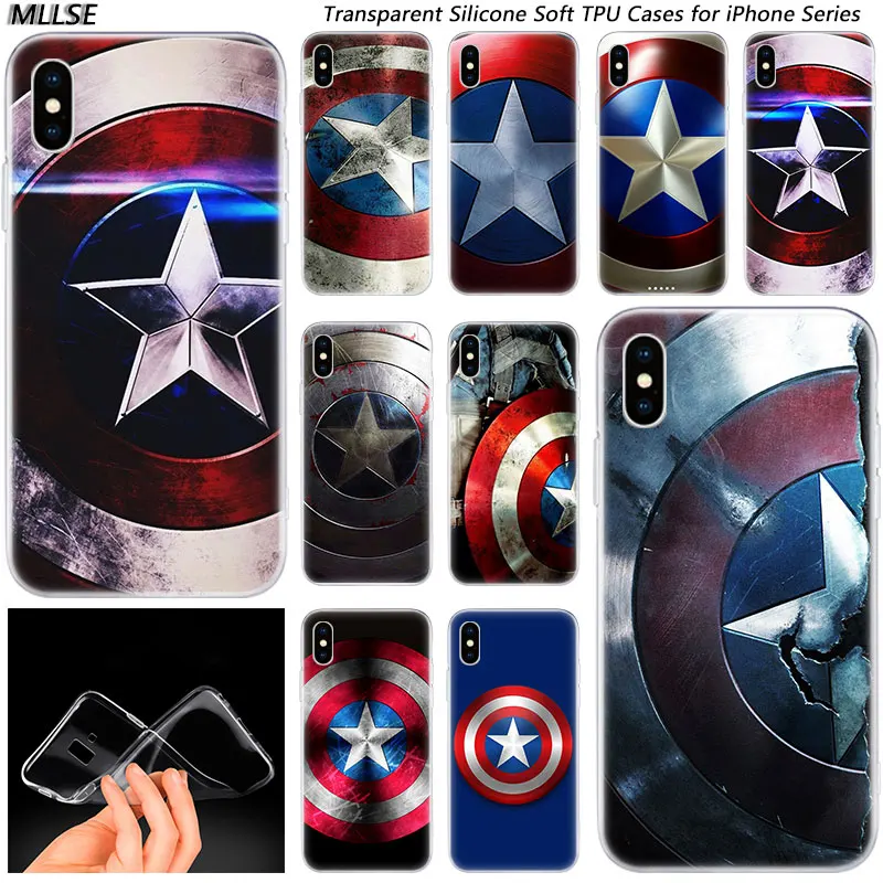 

Hot Marvel Captain America Shield Fashion Silicone Case Cover for Apple iPhones 7 8 Plus 6 6s Plus 5 5s SE X XR XS MAX TPU Cases
