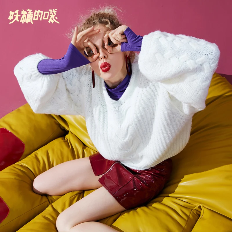 

ELF SACK Winter New Woman Sweater Casual Long Sleeve Solid Loose Women Pullovers Hand Knitted O-Neck Femme Oversized Sweaters