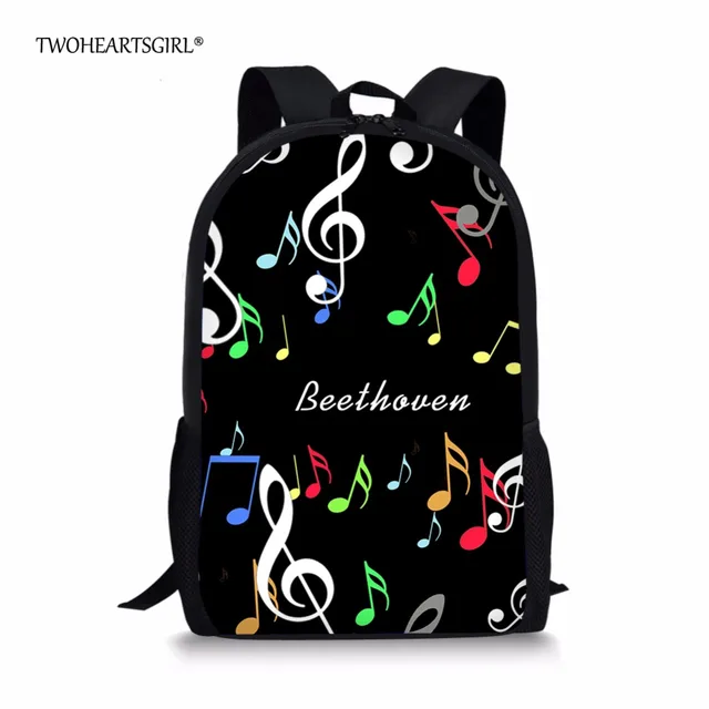 Twohearts Black Music Notes S School Bag Classic Primary Twohearts Black Music Notes S School Bag Classic Primary Children Kids Book Bags Personalized