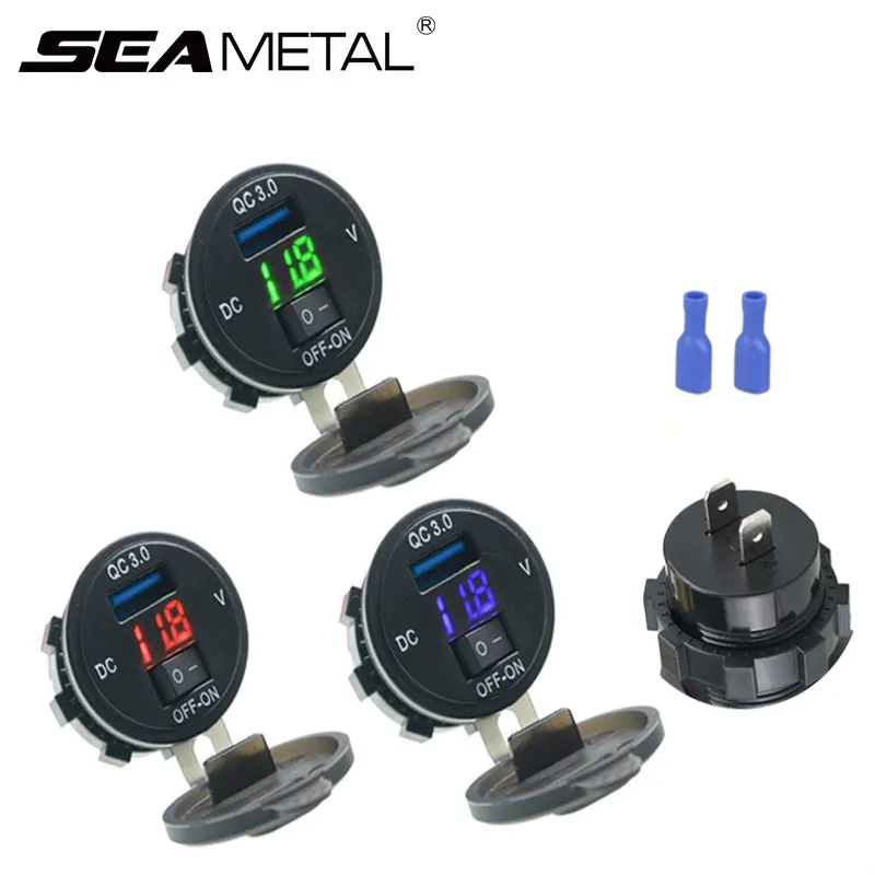 

12V 24V Motorcycle Car USB Charger With Switch QC3.0 Smart Voltage Auto Power Adapter Fast Charging Car Charger For Mobile Phone