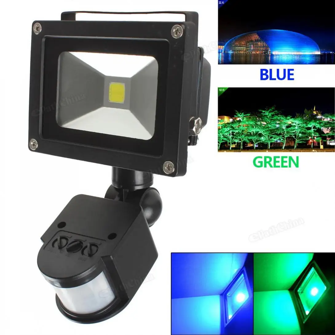 

IP65 10W PIR Infrared Body Motion Sensor LED Flood Lamp AC 85-265V Green/ Blue Light w/ Time / Lux/Sense