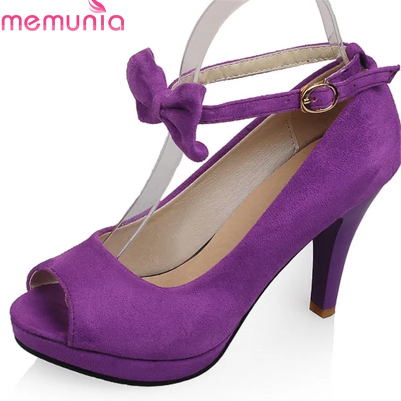 

MEMUNIA 2018 new arrive hot sale women sandals summer fashion bowknot top quality flock elegant thin heels buckle shoes woman