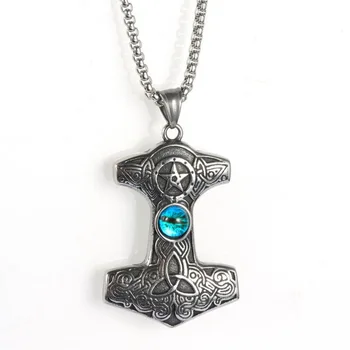 

Stainless steel EDC tool, Quake Blue Eyestone Men's Pendant, Vintage Titanium Steel Necklace, Tactical Portable Protection Tool.