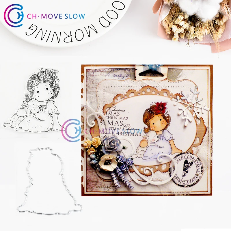 

CH Sheep Girl Metal Cutting Dies and stamps DIY Scrapbooking Card Stencil Paper Craft Handmade Album Handbook Party Cards