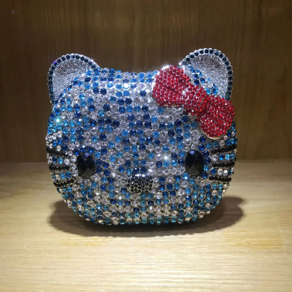 

XIYUAN women hellokitty pink/silver/blue rhinestone Crystal Clutch small wallet Party Prom banquet pochette Purse Evening Bags