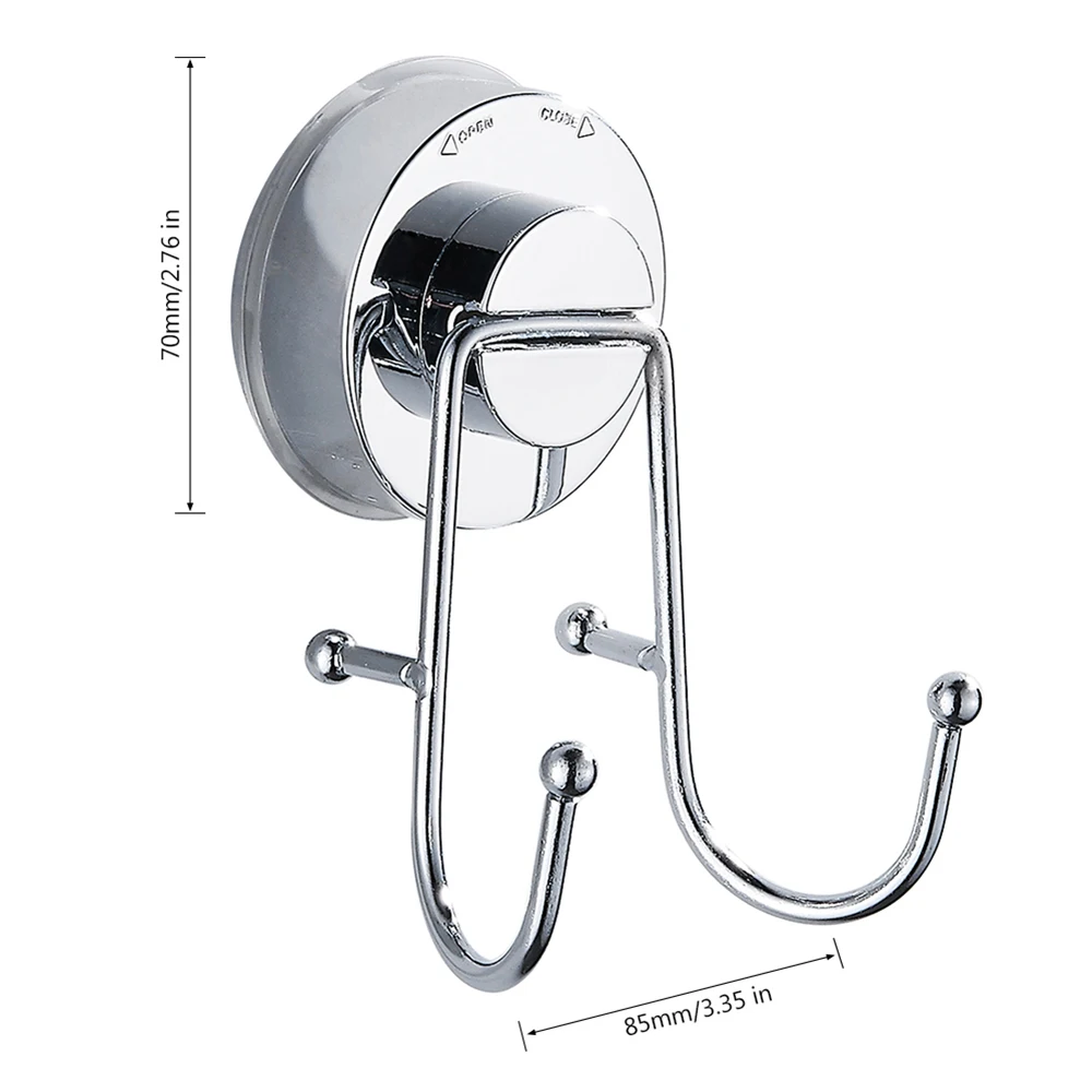 Double Hook Strong Vacuum Suction Cup Hanger Silver Bathroom Accessories
