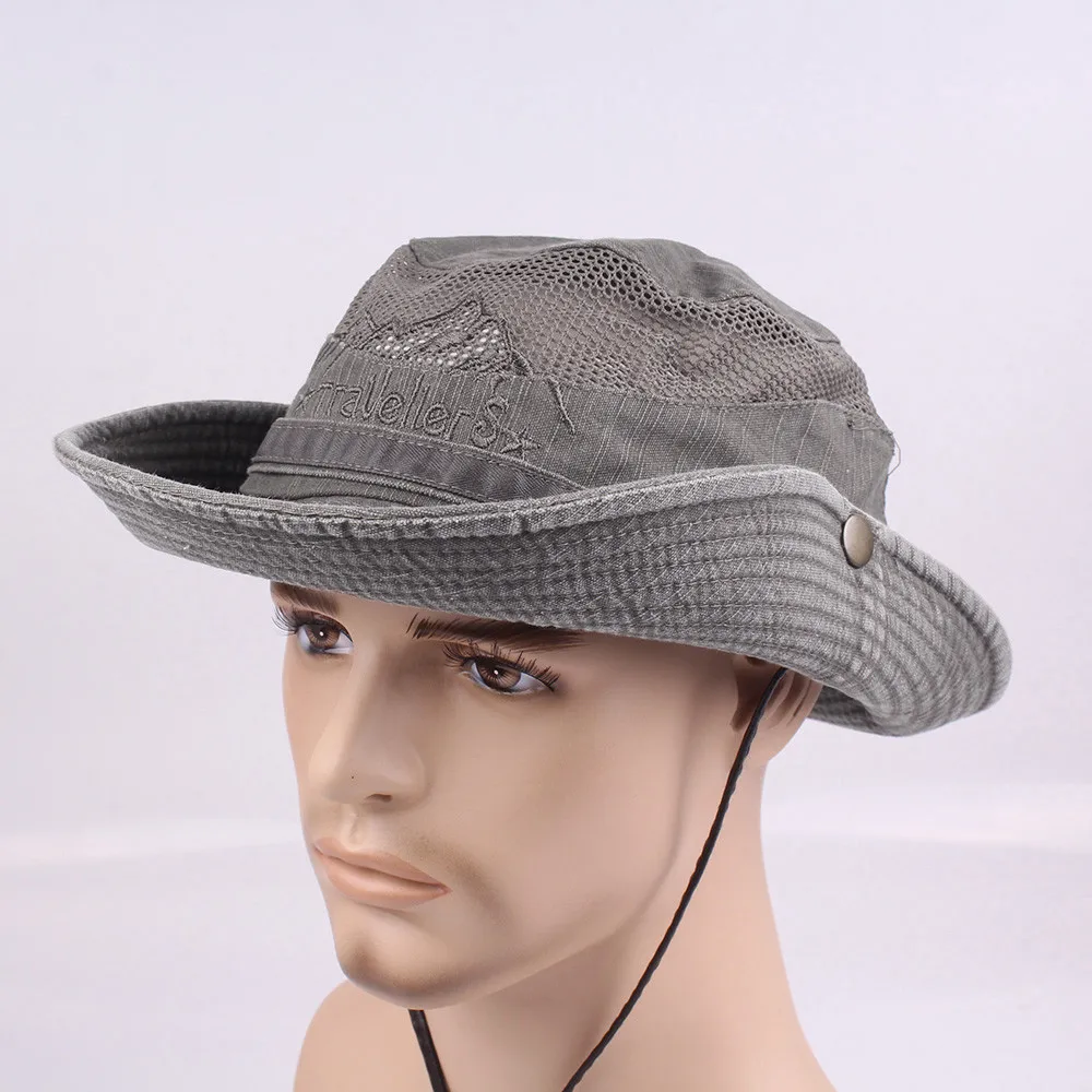 Hawcoar модная повседневная мужская хлопковая вышитая козырек-сетка ведро шляпы Рыбацкая шляпа Открытый альпинистский солнцезащитный козырек кабина панама Z5