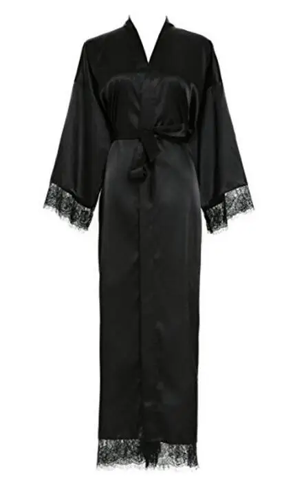 Women Sleepwear Bride Robes Silk Robe Summer Lace Patchwork Satin Kimono Robe Sleepwear Lingerie Chemises Long Nightgown Wedding bridesmaid Robes