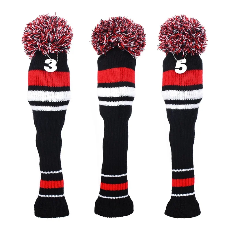 

3Pcs Cute Knit Golf Head Covers Knitted Golf Club Covers Set Driver Wood Head Covers Outdoor Club-Making Products Club Head