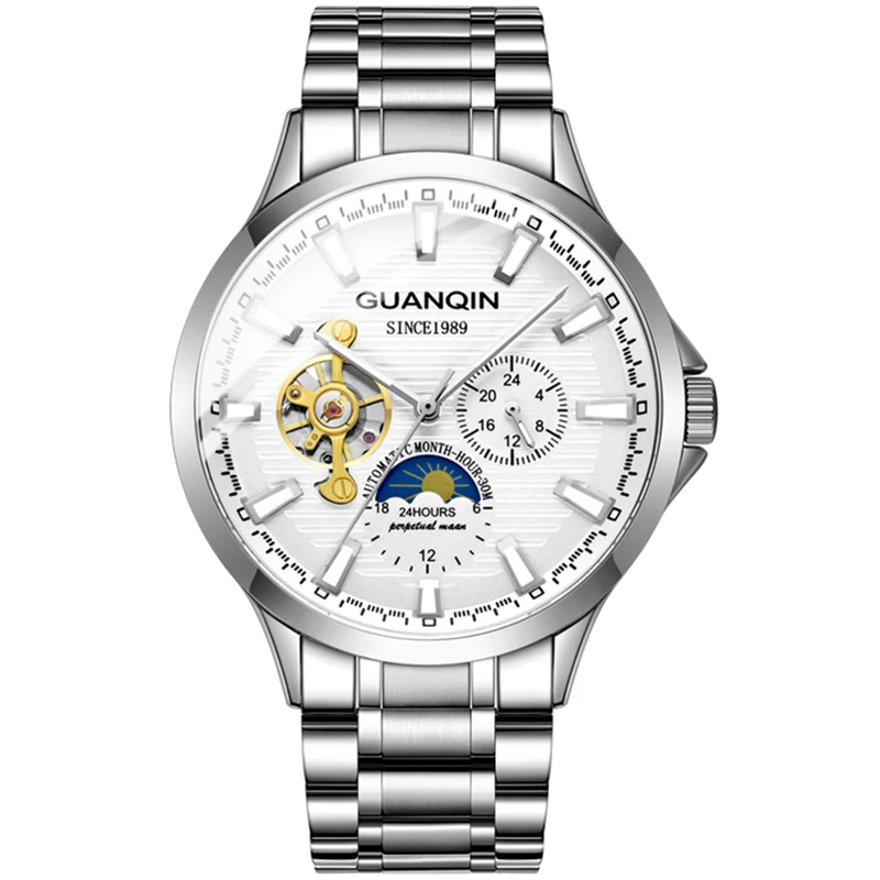 GUANQIN мужские часы Топ бренд класса люкс автоматические деловые часы Мужские Турбийон водонепроницаемые механические часы relogio masculino - Цвет: D