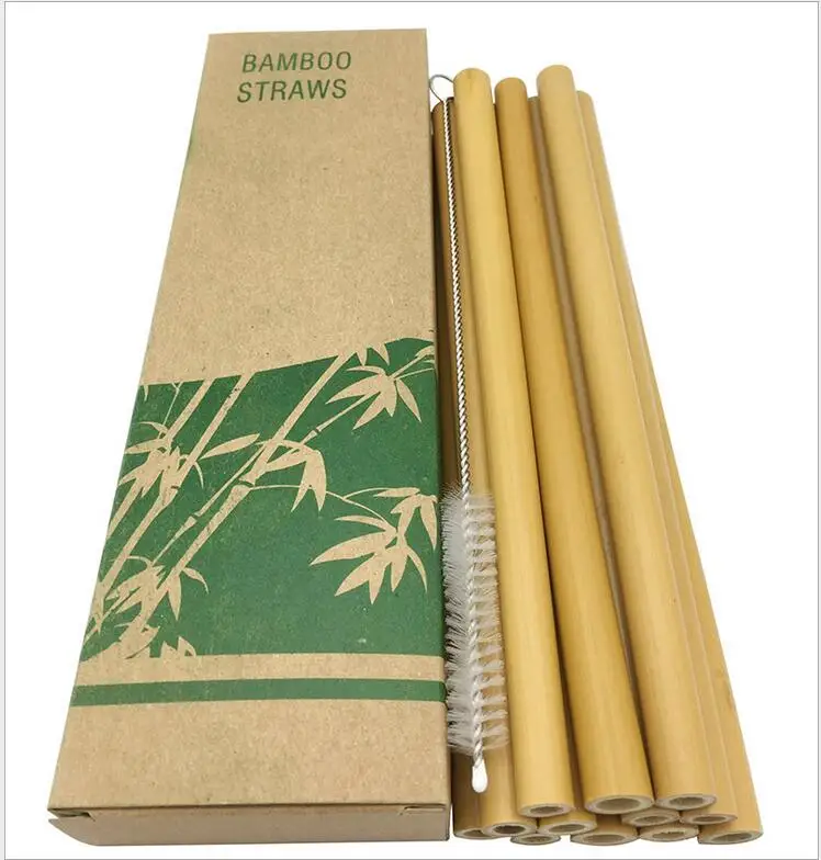 

100sets Bamboo Straws Sets Reusable Eco Friendly Handcrafted Natural Bamboo Drinking Straws and Cleaning Brush 12piece/sets