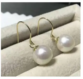 

free shipping>>>>noble jewelry 9.5-10MM AAA PERFECT Freshwater white pearl earrings 14K GOLD