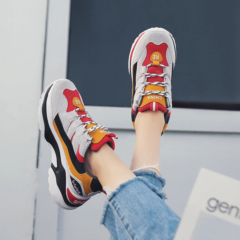

Womens Casual Shoe Sneakers Dad Shoes' Winter Women Flat Platform Shoes Cow Leather PU White Women Chunky Sneakers Dad Shoes New
