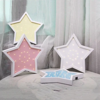 

3D Creative Fashion Star Shape Wooden LED Night Light for Girls Baby Gift Bedroom Shop Romantic Lamp Decor Night Lights