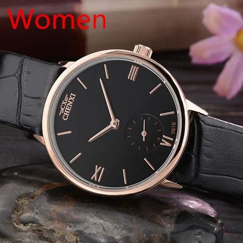 Горячая распродажа известный бренд мода пара любовные часы кожаные Наручные часы мужские и женские часы кварцевые часы для любовника подарок - Цвет: Women black watch