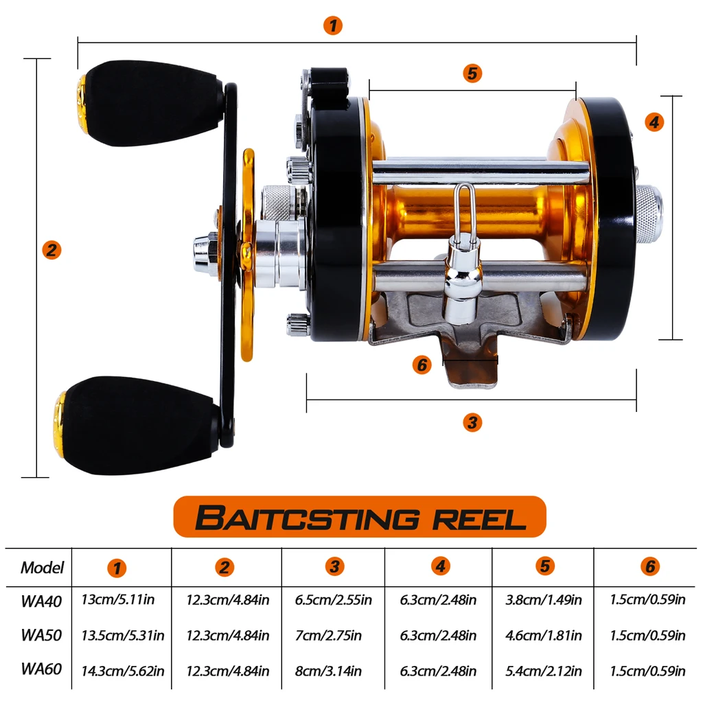 Round Baitcasting Reel - High Speed Trolling Fishing Conventional Reel - Reinforced Metal Body & Star Drag 